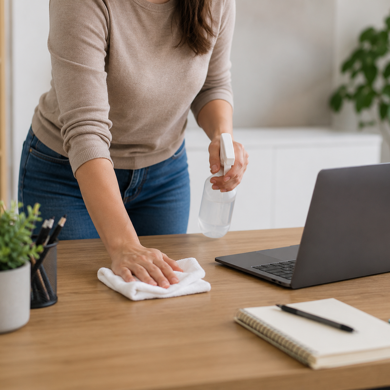 Limpieza y desinfección en mobiliario de oficinas